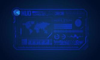 Blue Modern HUD Technology Screen Background with World Map vector
