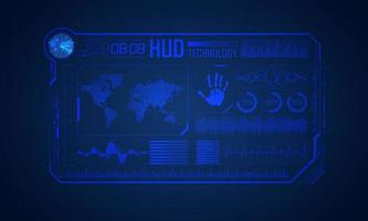 Blue Modern HUD Technology Screen Background with World Map vector