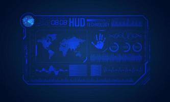 Blue Modern HUD Technology Screen Background with World Map vector