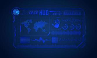 Blue Modern HUD Technology Screen Background with World Map vector
