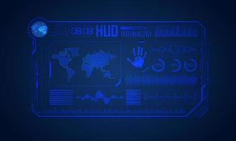 Blue Modern HUD Technology Screen Background with World Map vector