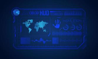 Blue Modern HUD Technology Screen Background with World Map vector