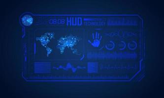 Blue Modern HUD Technology Screen Background with World Map vector