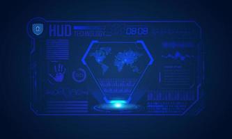 Blue Modern HUD Technology Screen Background with world map vector