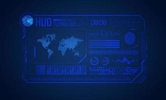 Blue Modern HUD Technology Screen Background with world map vector