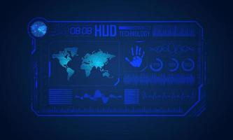 Blue Modern HUD Technology Screen Background with world map vector