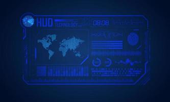 Blue Modern HUD Technology Screen Background with world map vector