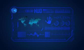 Blue Modern HUD Technology Screen Background with world map vector