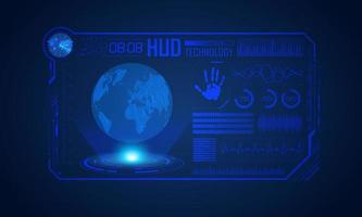 Blue Modern HUD Technology Screen Background with world map vector