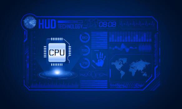 fondo de pantalla de tecnología hud moderna con chip de computadora vector