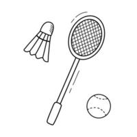 Badminton shuttlecock and rocket. Sports doodle vector illustration isolated