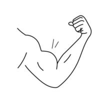 Arm with big muscles like bodybuilders. Vector doodle illustration isolated on white background