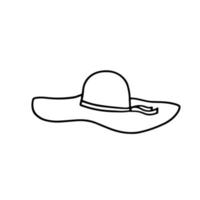sombrero de doodle de línea de verano para mujer. sombrero femenino con protección solar con lazo. diseño lineal negro minimalista aislado sobre fondo blanco. ilustración de contorno vectorial vector