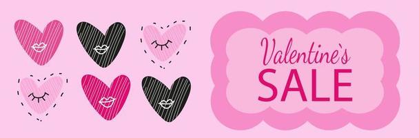 Happy valentine day  horizontal doodle hand drawn banner vector