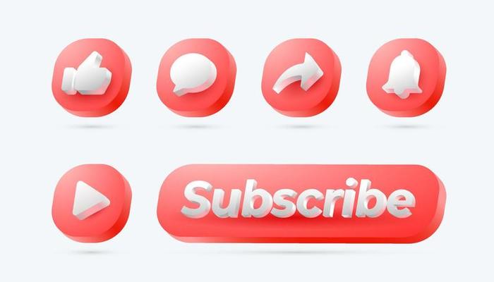 3d icon set Like, Comment, Share, notification, and Subscribe Button design