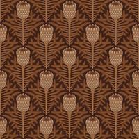 BROWN SEAMLESS VECTOR BACKGROUND WITH STYLIZED BLOOMING PROTEA