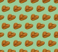 MINT GREEN SEAMLESS VECTOR BACKGROUND WITH DELICIOUS BUNS IN THE FORM OF A HEART