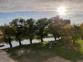 spring landscape near Danube river in Regensburg city, Germany photo