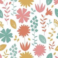 Vector seamless pattern with hand drawing wildflowers, colorful botanical illustration. Artistic backdrop with floral elements, hand drawn.