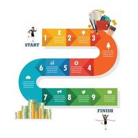 Nine step path infographic vector