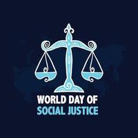 World day of social justice vector illustration with scales of justice hand on blue color peace background