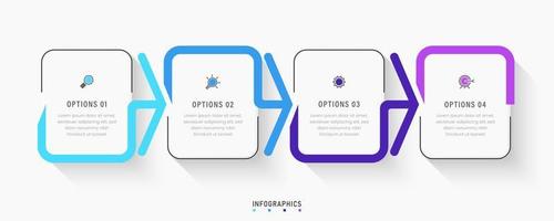 plantilla de diseño de etiquetas infográficas vectoriales con iconos y 4 opciones o pasos. se puede utilizar para diagramas de proceso, presentaciones, diseño de flujo de trabajo, banner, diagrama de flujo, gráfico de información. vector