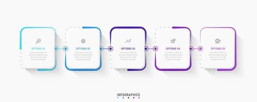 plantilla de diseño de etiquetas infográficas vectoriales con iconos y 5 opciones o pasos. se puede utilizar para diagramas de proceso, presentaciones, diseño de flujo de trabajo, banner, diagrama de flujo, gráfico de información. vector