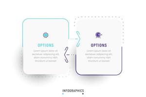 plantilla de diseño de etiquetas infográficas vectoriales con iconos y 2 opciones o pasos. se puede utilizar para diagramas de proceso, presentaciones, diseño de flujo de trabajo, banner, diagrama de flujo, gráfico de información. vector