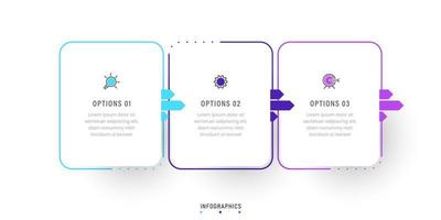 plantilla de diseño de etiquetas infográficas vectoriales con iconos y 3 opciones o pasos. se puede utilizar para diagramas de proceso, presentaciones, diseño de flujo de trabajo, banner, diagrama de flujo, gráfico de información. vector