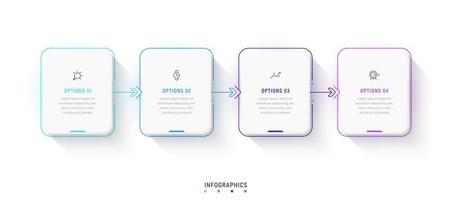 plantilla de diseño de etiquetas infográficas vectoriales con iconos y 4 opciones o pasos. se puede utilizar para diagramas de proceso, presentaciones, diseño de flujo de trabajo, banner, diagrama de flujo, gráfico de información. vector