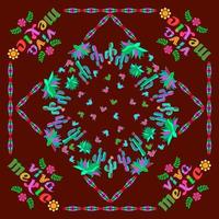 Mexican square pattern. Words Viva Mexico and cactus. Bandana. Vector. vector