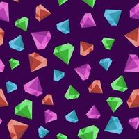 Seamless pattern with colorful gems on a dark purple background vector art illustration.