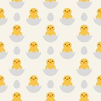 Seamless pattern with chicks and eggs on a light yellow background vector art illustration