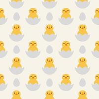 Seamless pattern with chicks and eggs on a light yellow background vector art illustration