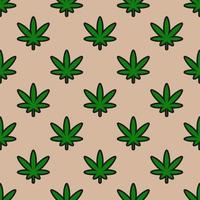 Seamless pattern with cannabis leaves on a beige background vector art illustration.