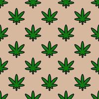 Seamless pattern with cannabis leaves on a beige background vector art illustration.