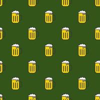 Seamless pattern with beer a dark green background vector art illustration