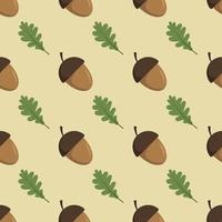 Seamless pattern with acorn and oak leaf on a beige background vector art illustration