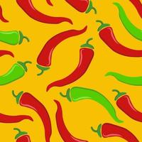 Seamless pattern with chilli peppers on a yellow background vector art illustration.