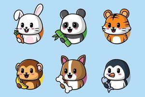 flat colorful illustration bundle of cute animal cartoon characters collection vector