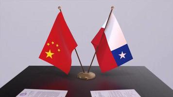 Chile and China flag 3D background. Politics illustration. Deal, agreement animation. Signing paper video