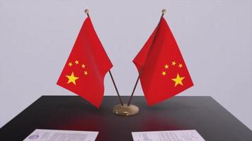 Kina flagga 3d bakgrund. politik illustration. handla, avtal animation. signering papper video