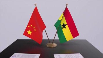 fondo 3d de la bandera de ghana y china. ilustración política. trato, acuerdo de animación. papel de firma video