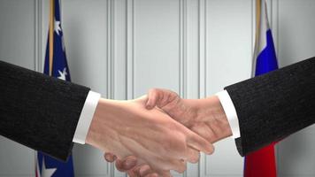 Australia and USA Partnership Business Deal. National Government Flags. Official Diplomacy Handshake Illustration Animation. Agreement Businessman Shake Hands video