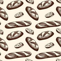 Seamless pattern with pastries, buns, cakes, and bread. Baking doodle background. Hand-drawn in a graphic style. Vector illustration in sketch style.