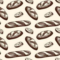 Seamless pattern with pastries, buns, cakes, and bread. Baking doodle background. Hand-drawn in a graphic style. Vector illustration in sketch style.