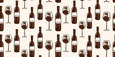 wine bottles and glasses Seamless background. pattern for web, poster, textile, print and other design. vector