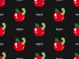 Apple cartoon character seamless pattern on black background vector