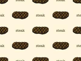 Steak cartoon character seamless pattern on yellow background vector