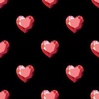 Pattern with red hearts rubies on a black background. vector
